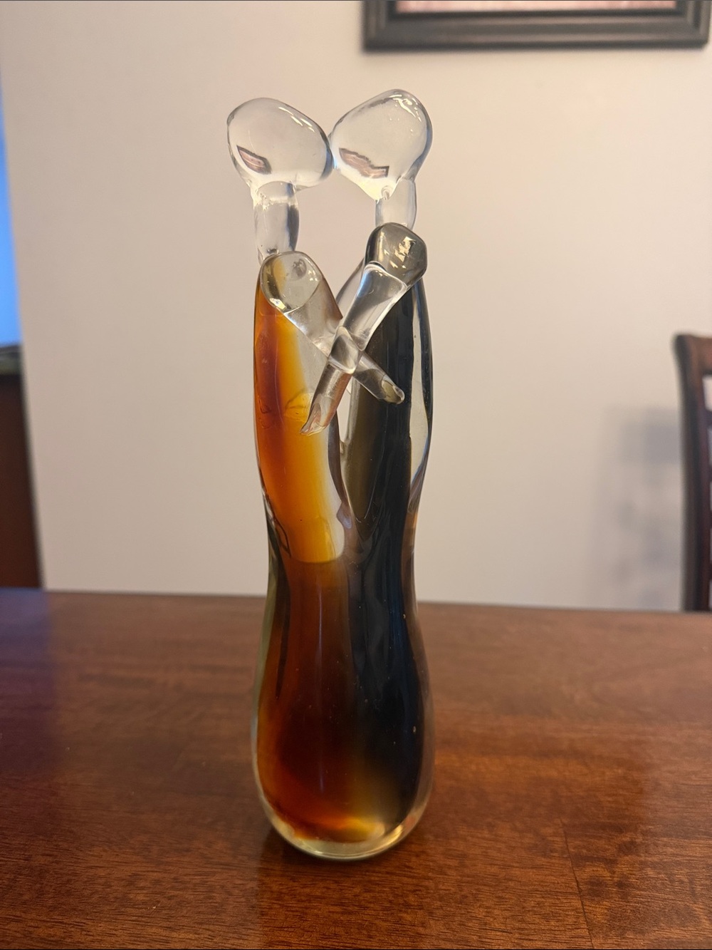 Amber and Clear Glass Couple Sculpture - Romantic Home Accent